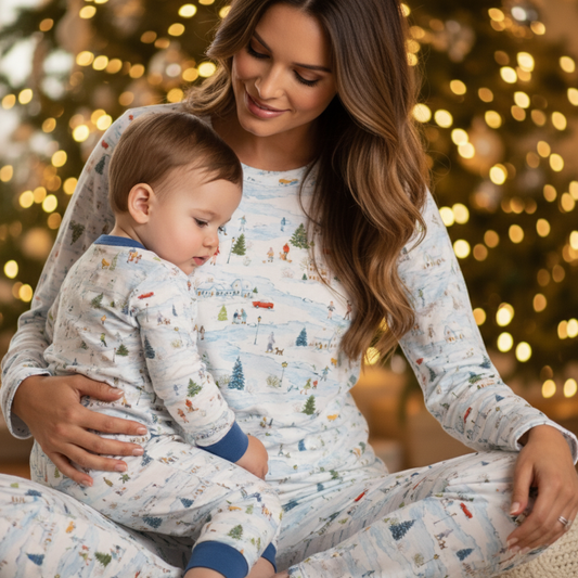 Women's Adult Bamboo Two-Piece Winter Village