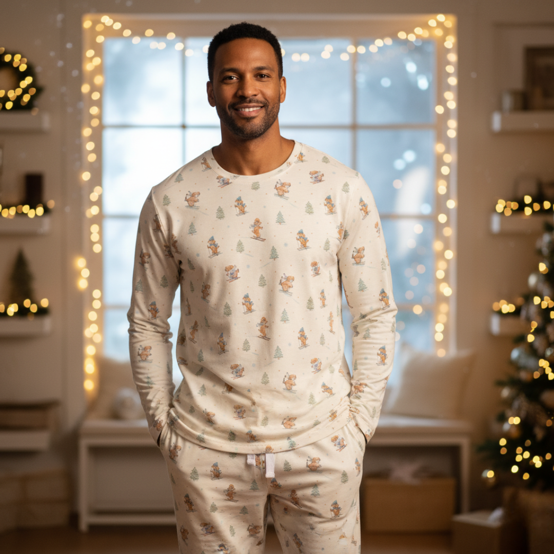 Men's Adult Bamboo Two-Piece Pajama Ski Pups