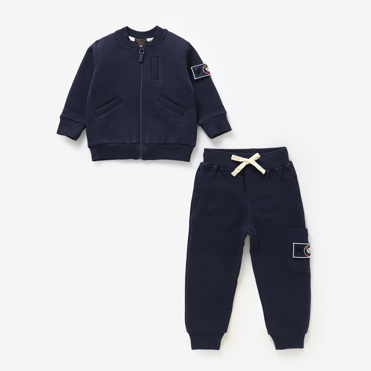 Organic Cotton Full-Zip Cargo Tracksuit – Patch Module (Midnight Navy)
