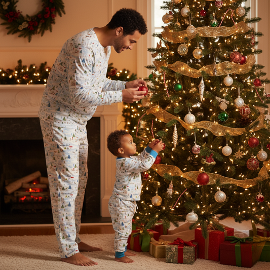 Men's Adult Bamboo Two-Piece Pajama Winter Village
