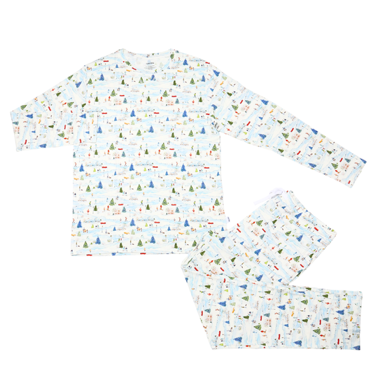 Men's Adult Bamboo Two-Piece Pajama Winter Village