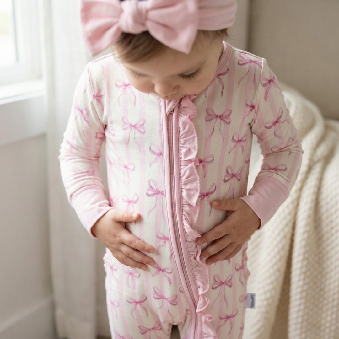 Bamboo Ruffle Zippy Pajama Rosy Ribbon