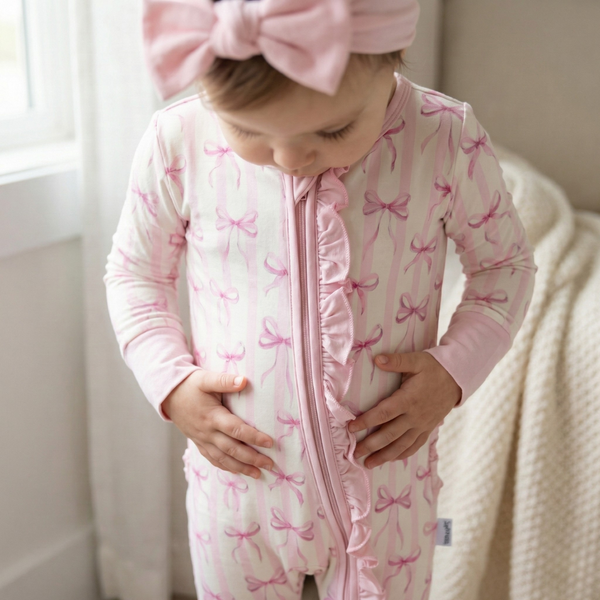 Bamboo Ruffle Zippy Pajama Rosy Ribbon