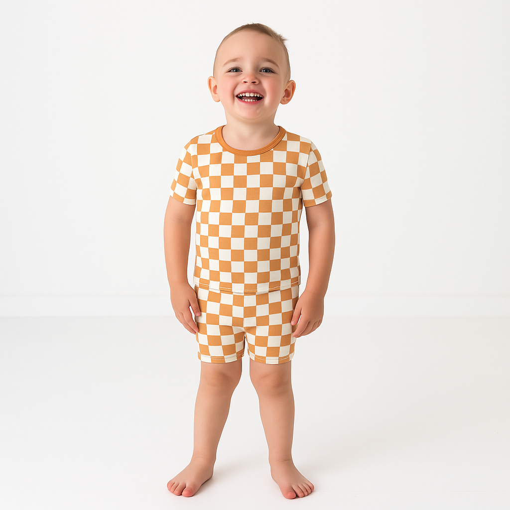 Bamboo Two-Piece Shirt & Short Set Golden Grid