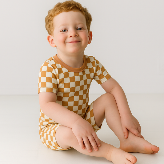 Bamboo Two-Piece Shirt & Short Set Golden Grid
