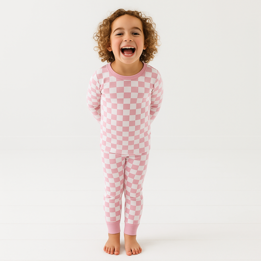 Bamboo Two-Piece Pajama Pink Grid