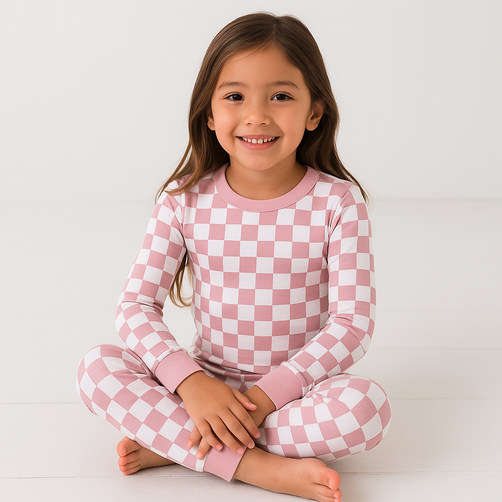 Bamboo Two-Piece Pajama Pink Grid