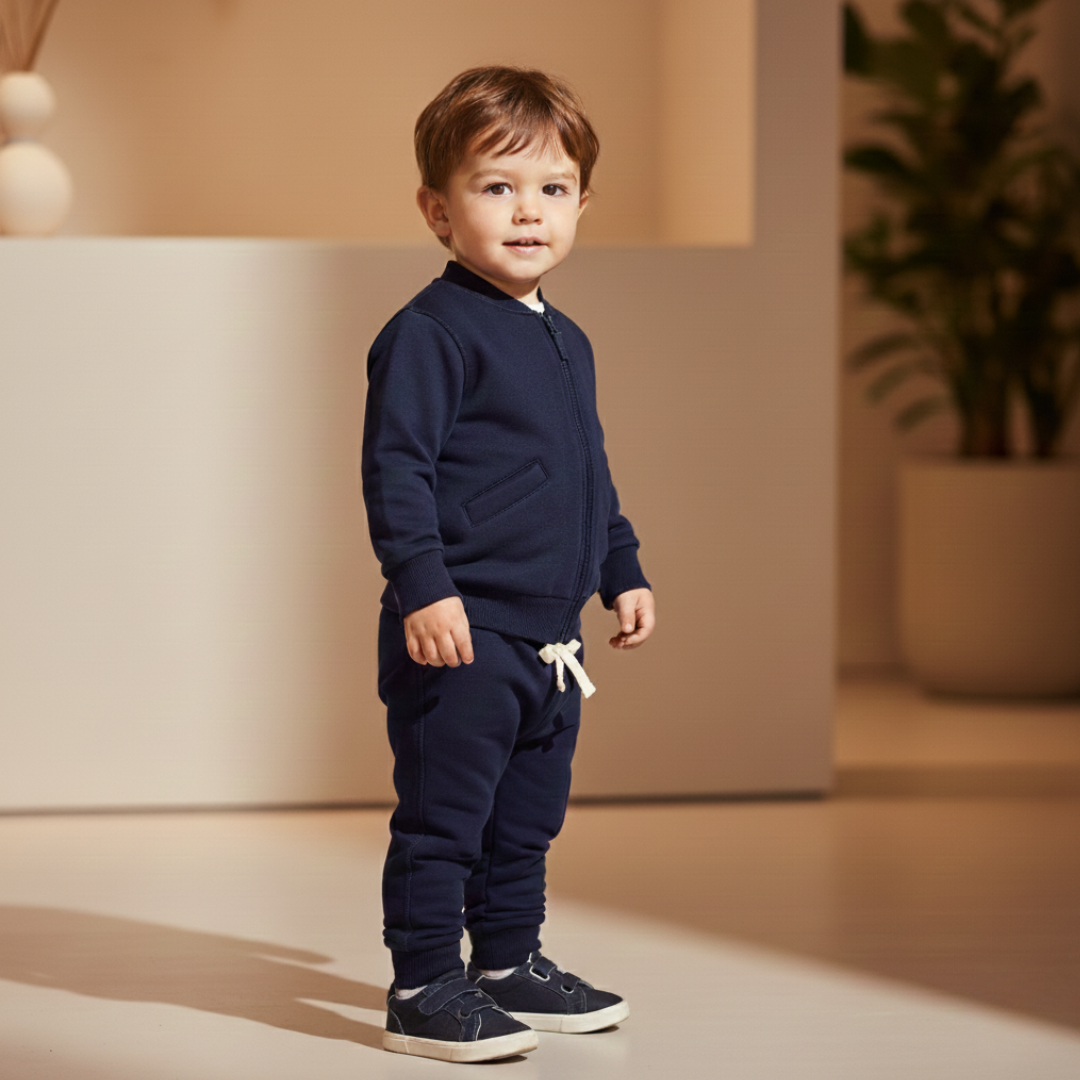 Organic Cotton Full-Zip Cargo Tracksuit – Patch Module (Midnight Navy)