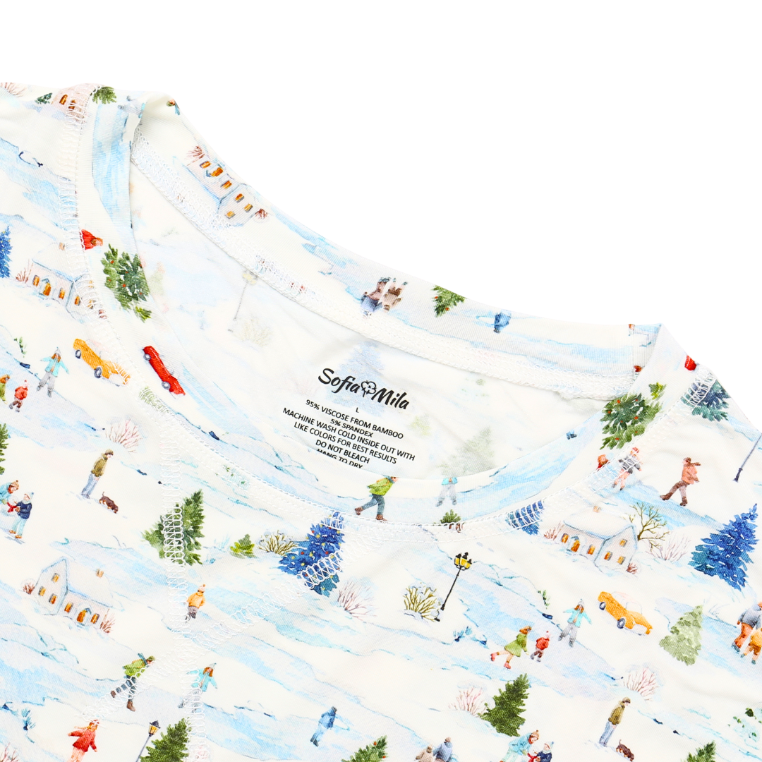 Men's Adult Bamboo Two-Piece Pajama Winter Village
