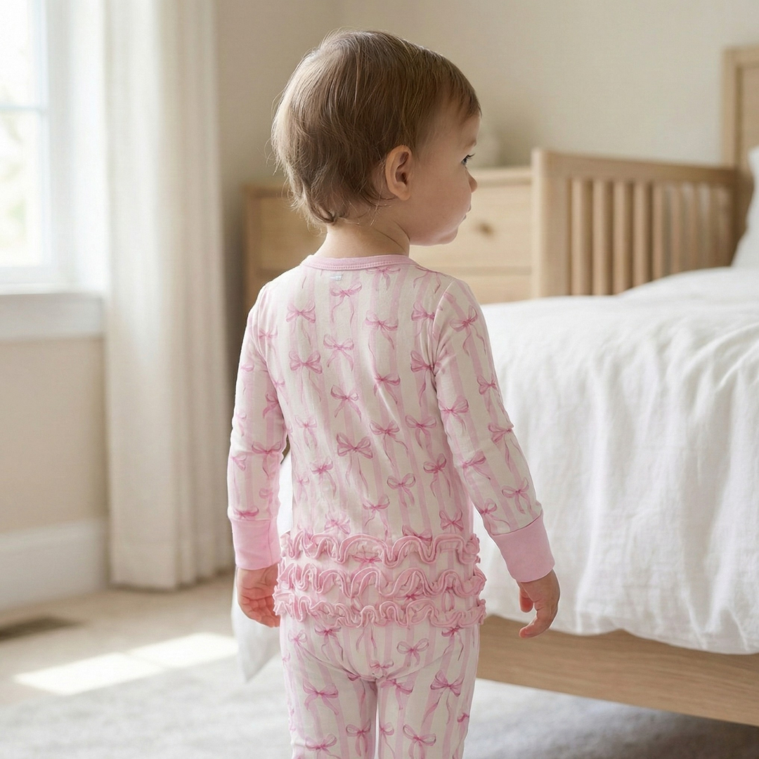 Bamboo Ruffle Zippy Pajama Rosy Ribbon