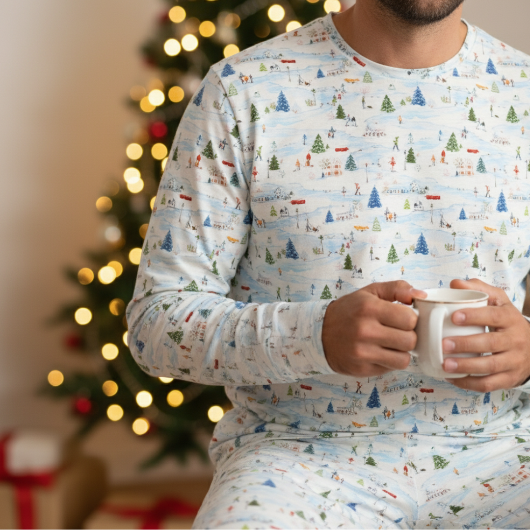 Men's Adult Bamboo Two-Piece Pajama Winter Village