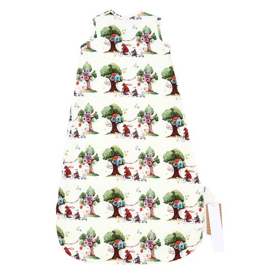 Dress with treehouse pattern on a white background