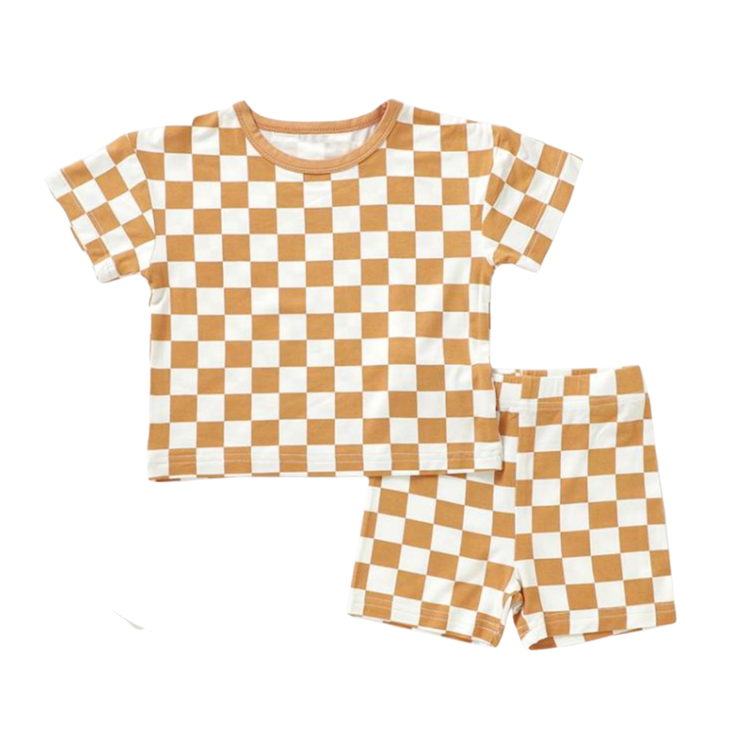 Bamboo Two-Piece Shirt & Short Set Golden Grid