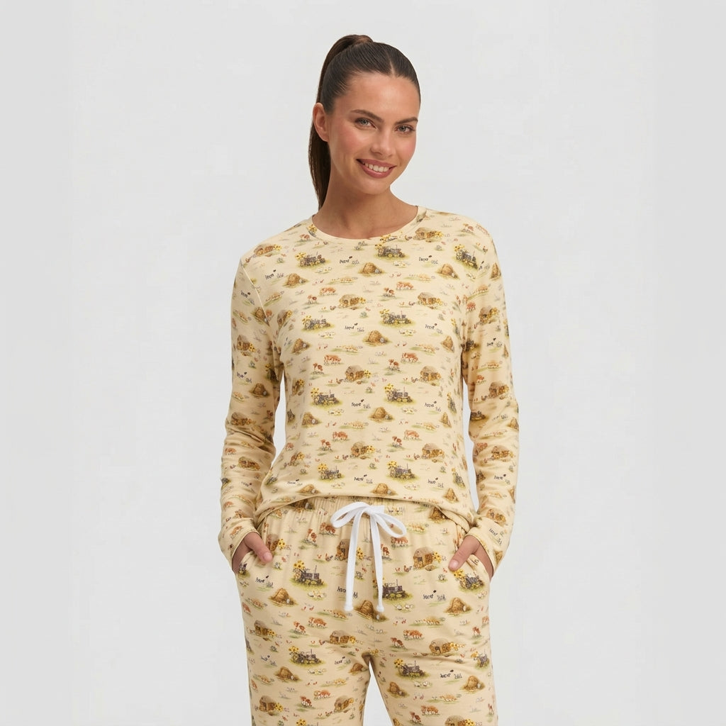Unisex Adult Bamboo Pajama Set Country Farm