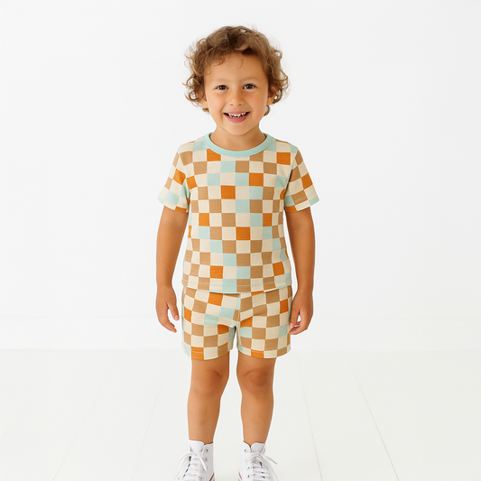 Bamboo Two-Piece Shirt & Short Set Retro Blocks