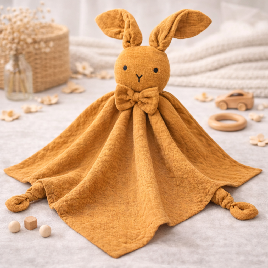 Large Organic Cotton Muslin Bunny Lovey Blanket