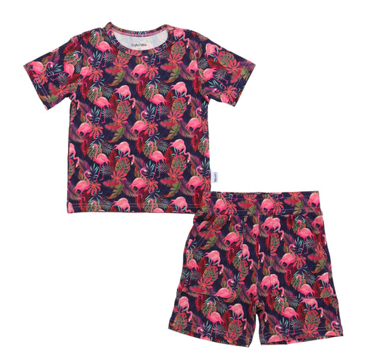 Bamboo Short Sleeve Two-Piece Set Flamingo
