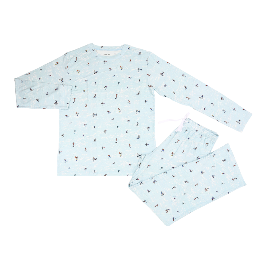 Light blue pajama set with small pattern on a white background