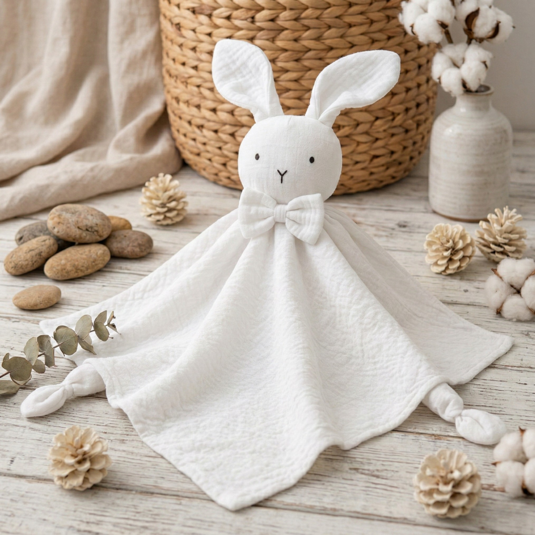 Large Organic Cotton Muslin Bunny Lovey Blanket
