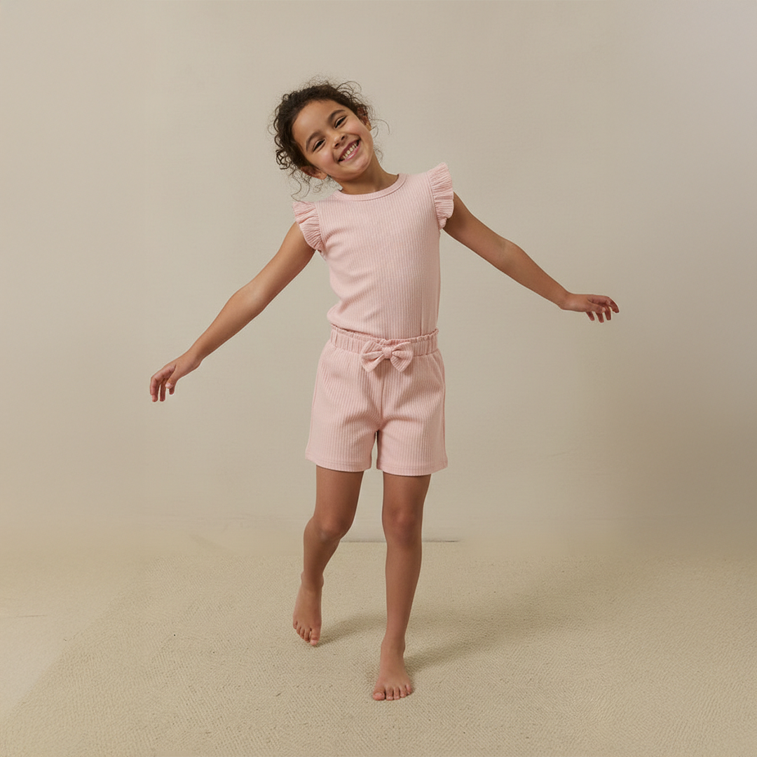 Organic Ribbed Cotton Ruffle Top & Shorts Set