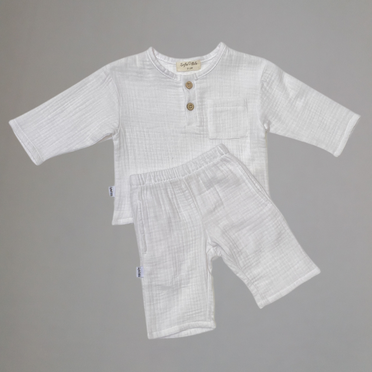 Organic Cotton Muslin Long Sleeve Top and Bottom Set - SofiaMila